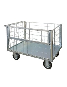 Pianale a 4 spondedi cui 1 ribaltabile, 2 ruote con freno