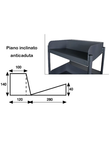 Carrello biblioteca con ripiani sagomati con pannelli antirombo